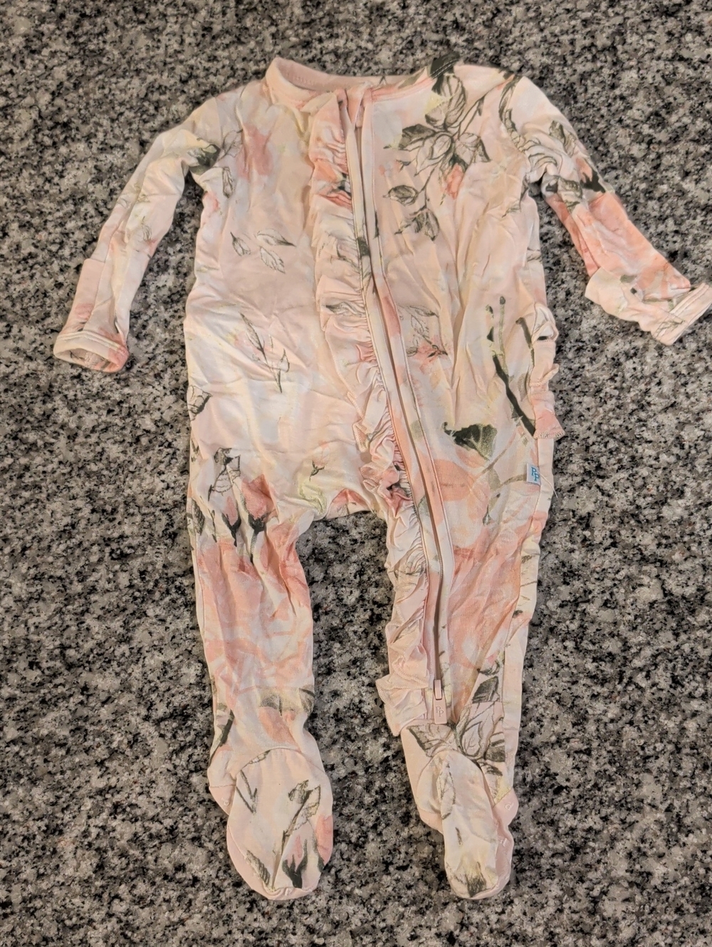 Posh Peanut Pink Floral Ruffle Zip Footie
